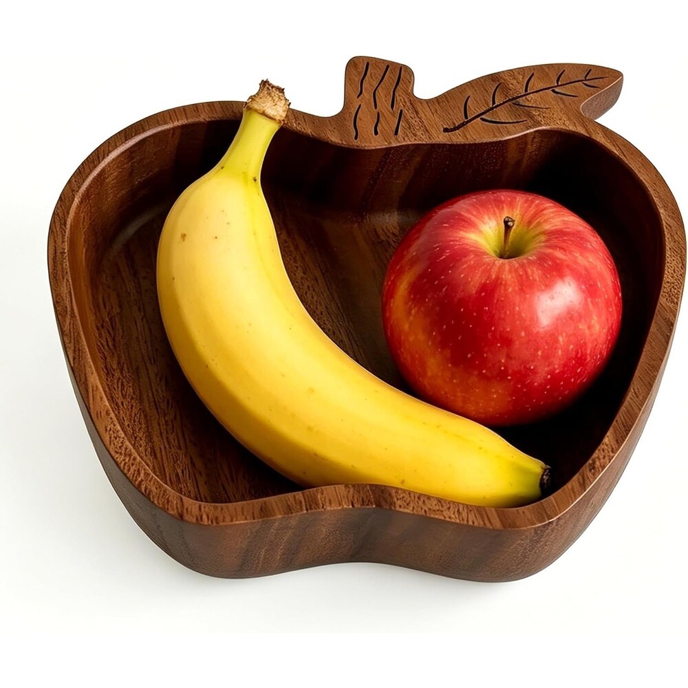 Acacia Wood Apple Shaped Serving Bowl 7in Fruit Salad Snack Decorative Bowl